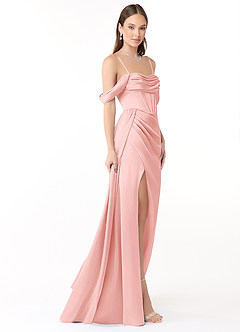 Azazie Amyra Bridesmaid Dresses Powder Pink Mermaid Off the Shoulder Stretch Satin Convertible Dress image4