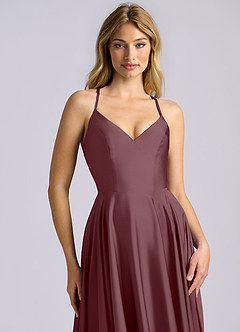 Azazie Truce Bridesmaid Dresses Sangria A-Line Stretch Satin Dress image7
