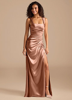 Azazie Jesaphine Bridesmaid Dresses Bronzer Sheath Bow Metallic Satin Dress image1