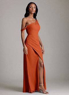 Azazie Madelyn Robes de demoiselle d'honneur Robe Sirène Convertible en Mousseline de soie Asymétrique Orange Brûlée image5