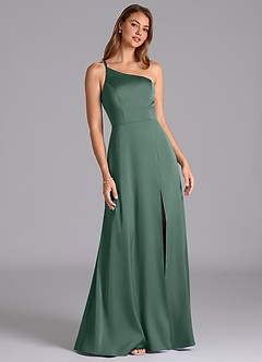Azazie Trina Bridesmaid Dresses Eucalyptus A-Line One Shoulder Stretch Satin Dress image1