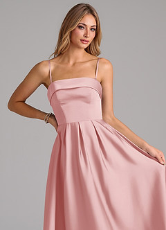 Azazie Lucienne Vestidos de damas de honor Vestido de Rosa Empolvado de Satén Elástico de Corte en A Convertible con Sin tirantes image2