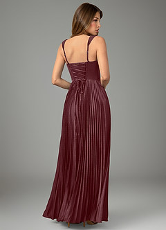 Azazie Avenelle Bridesmaid Dresses Sangria A-Line Corset Stretch Satin Dress image2