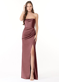 Azazie Leonis Bridesmaid Dresses Vintage Mauve Mermaid Pleated Stretch Satin Convertible Dress image2