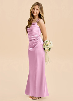 Azazie Nova Junior Candy Pink Sheath Pleated Stretch Satin Dress image1