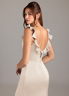 Azazie Callie Bridesmaid Dresses White Alabaster A-Line Ruched Stretch Satin Convertible Dress image2
