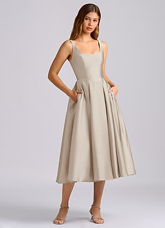 Azazie Amalie Bridesmaid Dresses Frost A-Line Pleated Stretch Satin Dress image3