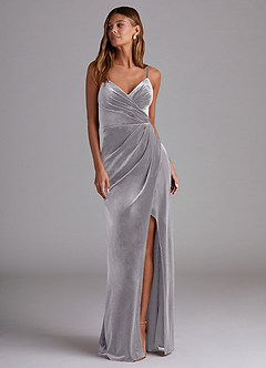 Azazie Maci Bridesmaid Dresses French Lilac Sheath Pleated Velvet Dress image4