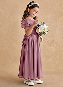 Azazie Ali Abiti da Ragazza di Fiori Abito A-Line in Chiffon Plissettato Vintage Malva image5