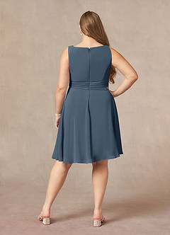 Azazie Shirley Abiti per la Madre della Sposa Abito A-Line in Chiffon con Scollo a U a Pieghe Blu Nettuno image12