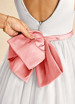 Azazie Seline Flower Girl Dresses Ivory Coral A-Line Bow Tulle Dress image3