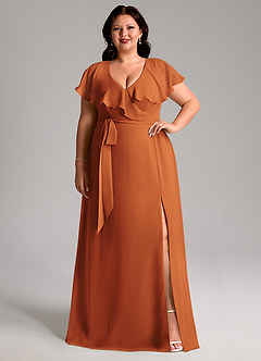 Azazie Lainey Bridesmaid Dresses Cinnamon A-Line with Pockets Chiffon Dress image8