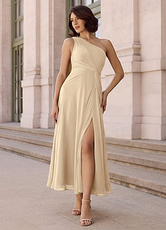 Azazie Brooke Jurken voor bruidsmeisjes Jurk van Chiffon met A-Lijn One-Shoulder Champagne image2