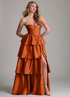 Azazie Faye Bridesmaid Dresses Burnt Orange A-Line Ruched Stretch Satin Dress image4