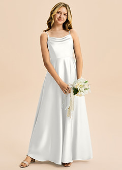 Azazie Isolde Junior White A-Line Pleated Stretch Satin Dress image2