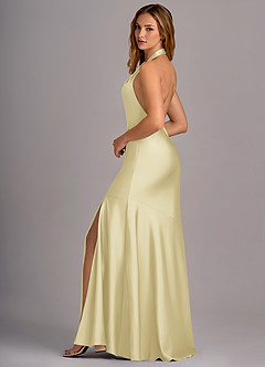 Azazie Lorena Bridesmaid Dresses Lemon Sorbet Mermaid Pleated Stretch Satin Dress image5