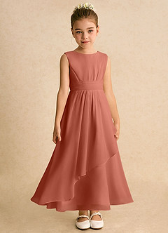 Azazie Edelweiss Flower Girl Dresses Clay A-Line Pleated Chiffon Dress image4