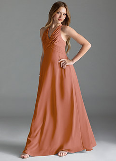 Azazie Tessie Junior A-Linie Plissee Chiffon Kleid Mai Tai image3