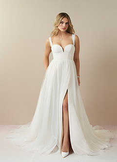 Azazie Maia Wedding Dresses Diamond White Cream A-Line Off the Shoulder Tulle Dress image8