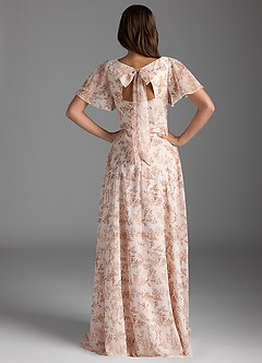 Azazie Kimber Bridesmaid Dresses Pink Fern Floral A-Line Flounce Sleeve Chiffon Dress image2