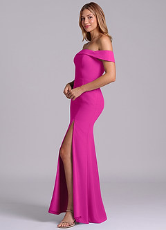 Azazie Luciana Bridesmaid Dresses Fuchsia Sheath Off the Shoulder Chiffon Convertible Dress image4