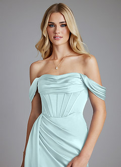 Azazie Amyra Bridesmaid Dresses Sea Glass Mermaid Off the Shoulder Stretch Satin Convertible Dress image4