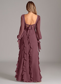 Azazie Candice Bridesmaid Dresses Sangria A-Line Long Sleeve Chiffon Dress image2