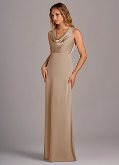 Azazie Wrenlee Bridesmaid Dresses Taupe A-Line Stretch Satin Dress image3