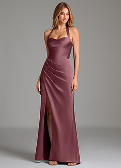 Azazie Serenity Robes de demoiselle d'honneur Robe Sirène en Satin extensible Décolleté en cœur Rose Du Désert image4