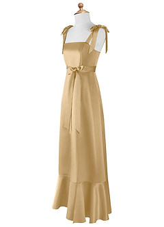 Azazie Barbara Junior Gold A-Line Bow Matte Satin Dress image8
