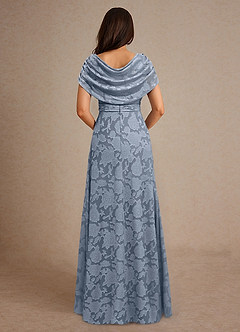 Azazie Branford vestidos de madre de la novia Vestido de Azul Polvoriento de Devorado Floral de Corte En A con Plisado image3