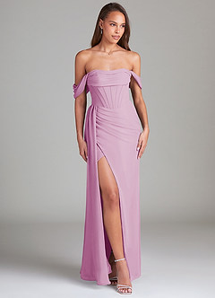 Azazie Amyra Bridesmaid Dresses Candy Pink Sheath Off the Shoulder Chiffon Convertible Dress image3