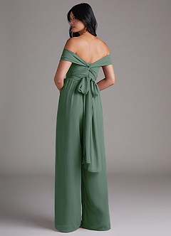 Azazie Lamara Bridesmaid Dresses Eucalyptus Off the Shoulder Chiffon Convertible Jumpsuit image5