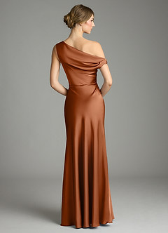 Azazie Emerson Bridesmaid Dresses Copper Mermaid Off the Shoulder Stretch Satin Dress image3