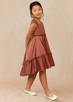 Azazie Lee Flower Girl Dresses Clay A-Line Bow Stretch Satin Dress image3