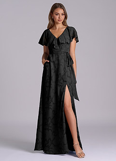 Azazie Lainey Suknie dla druhen Linia A z kieszeniami Kwiatowe wypalenie Do ziemi Sukienka image3