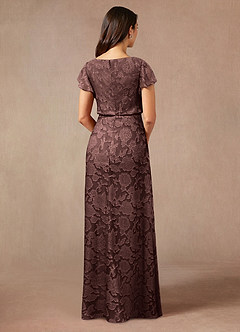 Azazie Lehi Mother of the Bride Dresses Espresso A-Line Boatneck Floral Burnout Dress image2