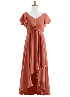 Azazie Caria Junior Clay A-Line Pleated Chiffon Dress image7