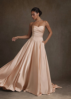 Azazie Alta Robes de mariée Robe Trapèze en Satin extensible Bustier Rose Perle image4