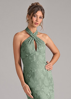 Azazie Marlissa Bridesmaid Dresses Matcha Sheath Pleated Floral Burnout Dress image4