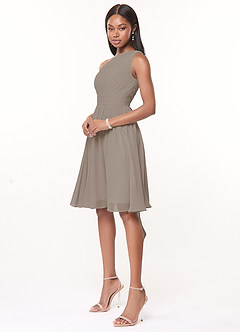 Azazie Katrina Bridesmaid Dresses Taupe A-Line One Shoulder Chiffon Dress image3