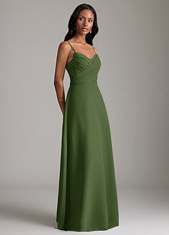 Azazie Kali Bridesmaid Dresses Olive A-Line Pleated Chiffon Dress image3