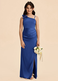 Azazie Remi Junior Robe Fourreau en Satin extensible Fente Latérale Bleu Roi image2