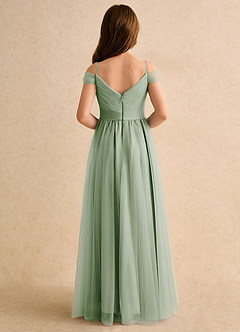 Azazie Yuna Junior Formal Flower Girl Dresses Dusty Sage A-Line Off the Shoulder Tulle Dress image2