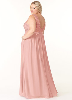 Azazie Elly Robes de demoiselle d'honneur Robe Trapèze en Mousseline de soie Encolure dégagée en dentelle Rosette image9