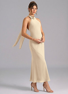 Azazie Velli Brautjungfernkleider Meerjungfrau-Linie Hoher Kragen Chiffon Kleid Champagner image3