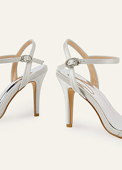front Champagne Satin Ankle Strap High Heels