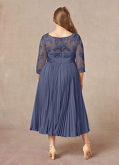 Azazie Tutu Mère de la mariée Robes Robe Trapèze en Mousseline de soie Col bateau Dentelle Bleu Orageux image8