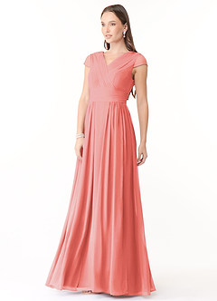 Azazie Organa Final Sale Coral A-Line Pleated Chiffon Dress image3
