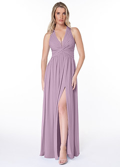 Azazie Jaclyn Brautjungfernkleider A-Linie Plissee Chiffon Kleid Blauregen image1